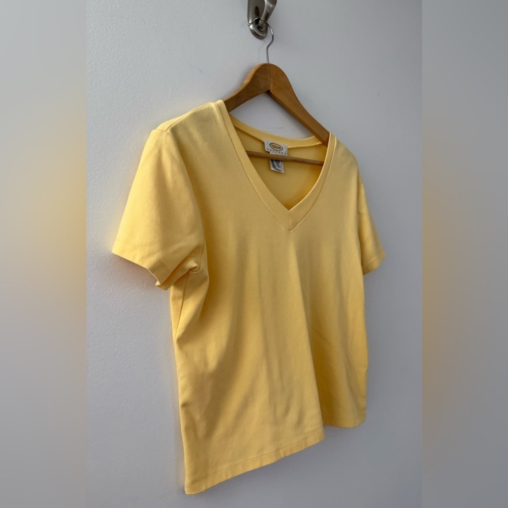 Talbots Petite Medium PM Yellow V-Neck T-Shirt Short Sleeve Cotton Blend Vintage - Picture 2 of 6